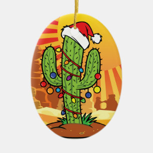 Cute Arizona Christmas Saguaro Cactus Ceramic Tree Decoration