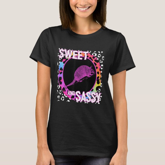 Cute Armadillo 90s Nostalgia Rainbow Leopard Print T-Shirt (Front)