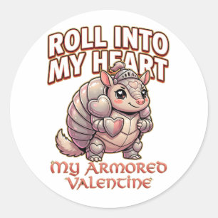 Cute Armadillo Knight Valentine–Roll Into My Heart Classic Round Sticker