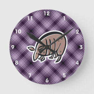 Cute Armadillo; Purple Round Clock