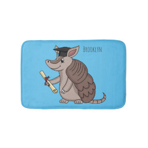 Cute armadillo with graduation cap cartoon bath mat