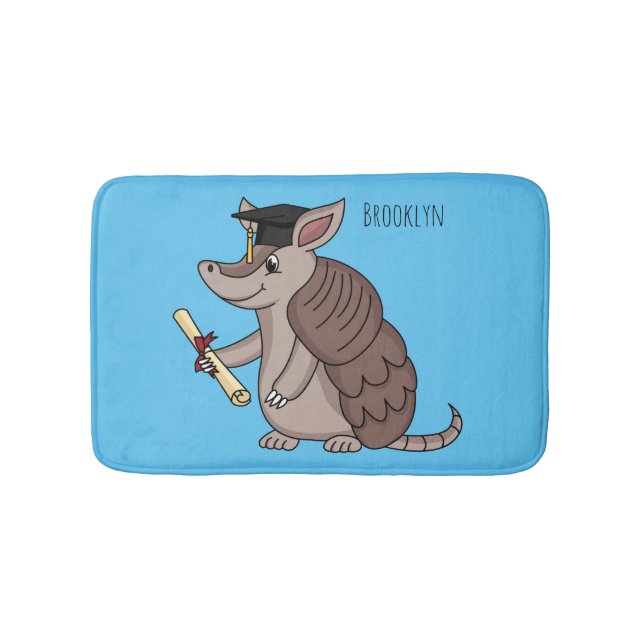Cute armadillo with graduation cap cartoon bath mat (Front)