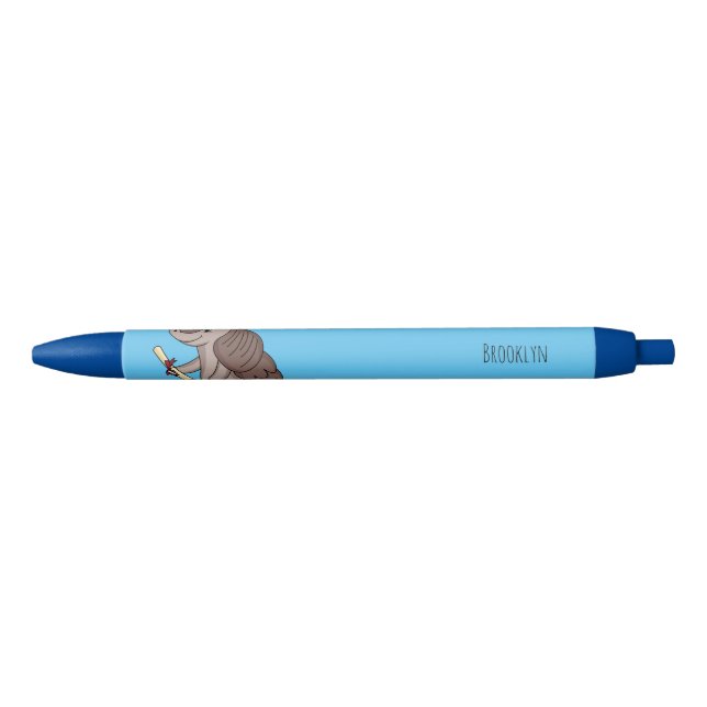 Cute armadillo with graduation cap cartoon  black ink pen (Front)