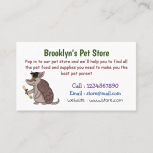 Cute armadillo with graduation cap cartoon business card