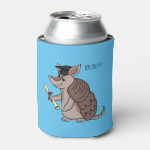 Cute armadillo with graduation cap cartoon can cooler