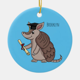 Cute armadillo with graduation cap cartoon ceramic tree decoration