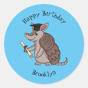 Cute armadillo with graduation cap cartoon  classic round sticker