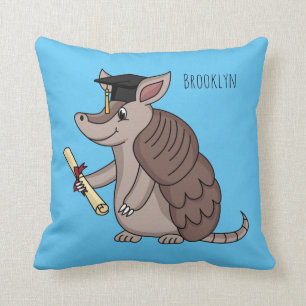 Cute armadillo with graduation cap cartoon cushion