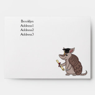 Cute armadillo with graduation cap cartoon envelope