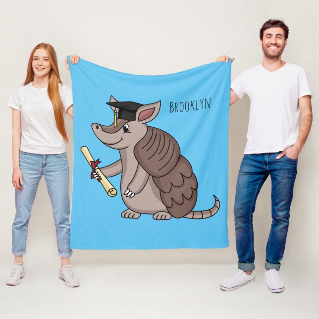 Cute armadillo with graduation cap cartoon  fleece blanket (In Situ)