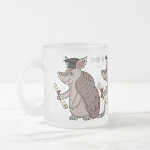 Cute armadillo with graduation cap cartoon frosted glass coffee mug