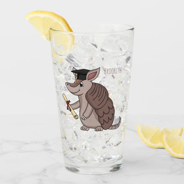 Cute armadillo with graduation cap cartoon glass (Front Ice)