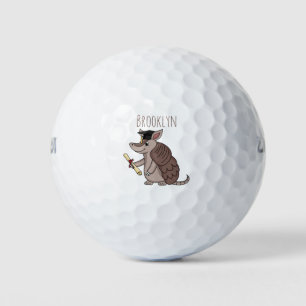 Cute armadillo with graduation cap cartoon golf balls