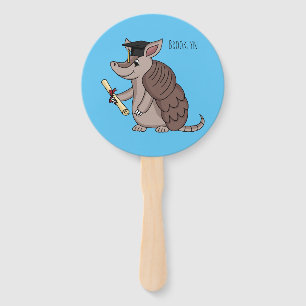 Cute armadillo with graduation cap cartoon hand fan