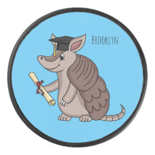 Cute armadillo with graduation cap cartoon  hockey puck