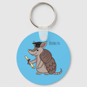 Cute armadillo with graduation cap cartoon key ring