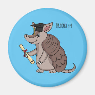 Cute armadillo with graduation cap cartoon magnet