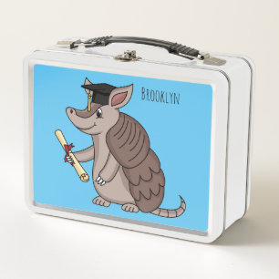 Cute armadillo with graduation cap cartoon metal lunch box