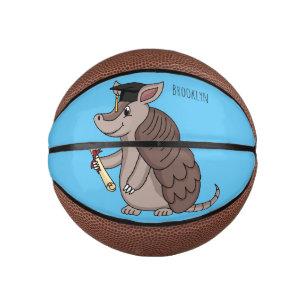 Cute armadillo with graduation cap cartoon mini basketball