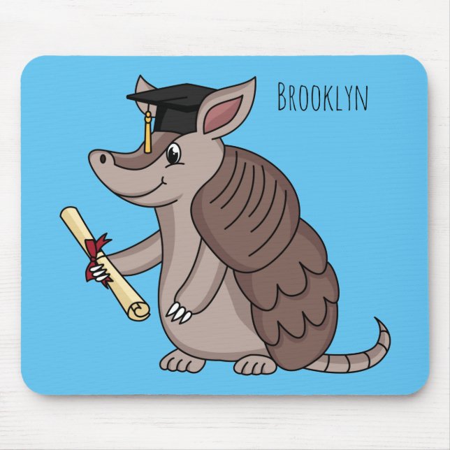 Cute armadillo with graduation cap cartoon mouse mat (Front)