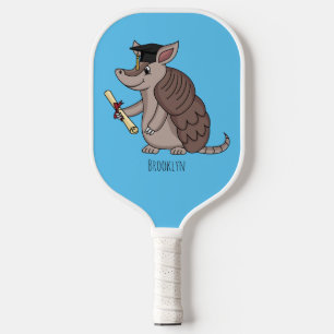 Cute armadillo with graduation cap cartoon  pickleball paddle