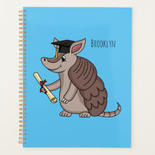Cute armadillo with graduation cap cartoon planner