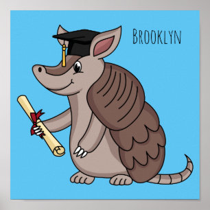 Cute armadillo with graduation cap cartoon poster