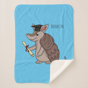 Cute armadillo with graduation cap cartoon sherpa blanket