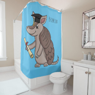 Cute armadillo with graduation cap cartoon shower curtain