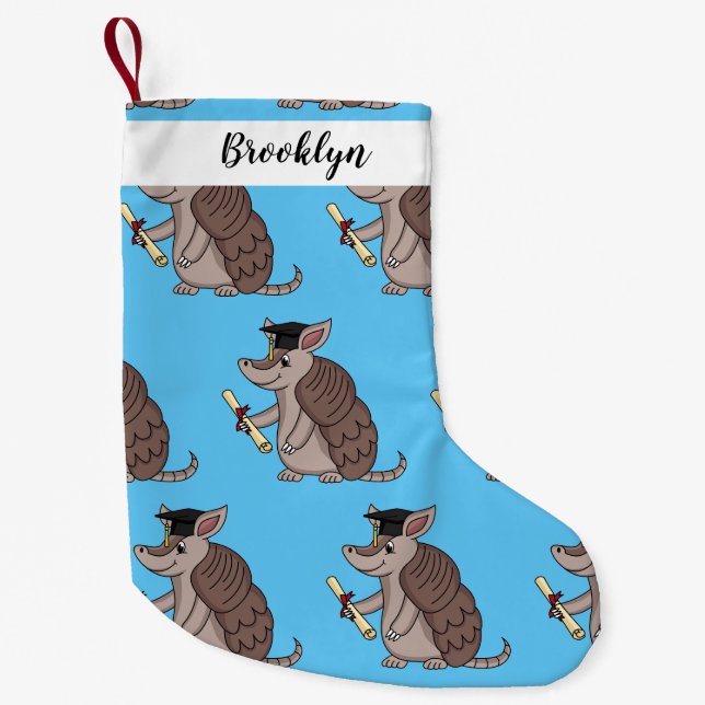 Cute armadillo with graduation cap cartoon small christmas stocking (Front)