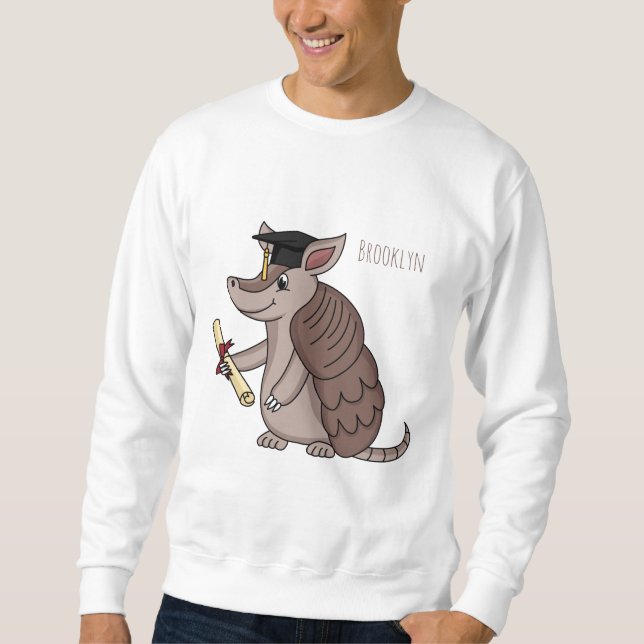 Cute armadillo with graduation cap cartoon sweatshirt (Front)