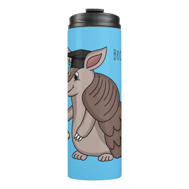Cute armadillo with graduation cap cartoon  thermal tumbler (Front)