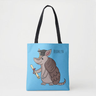 Cute armadillo with graduation cap cartoon  tote bag