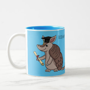 Cute armadillo with graduation cap cartoon Two-Tone coffee mug