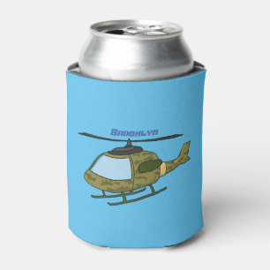 Cute army camoflage helicopter cartoon can cooler
