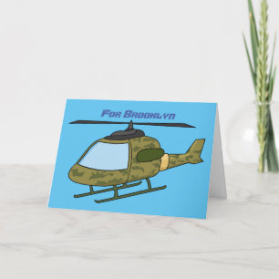 Cute army camoflage helicopter cartoon card