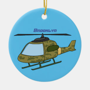 Cute army camoflage helicopter cartoon ceramic tree decoration