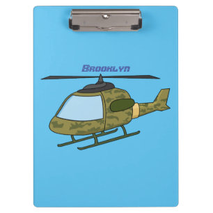 Cute army camoflage helicopter cartoon clipboard