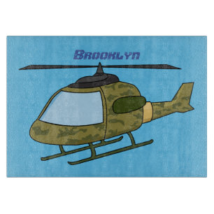 Cute army camoflage helicopter cartoon cutting board