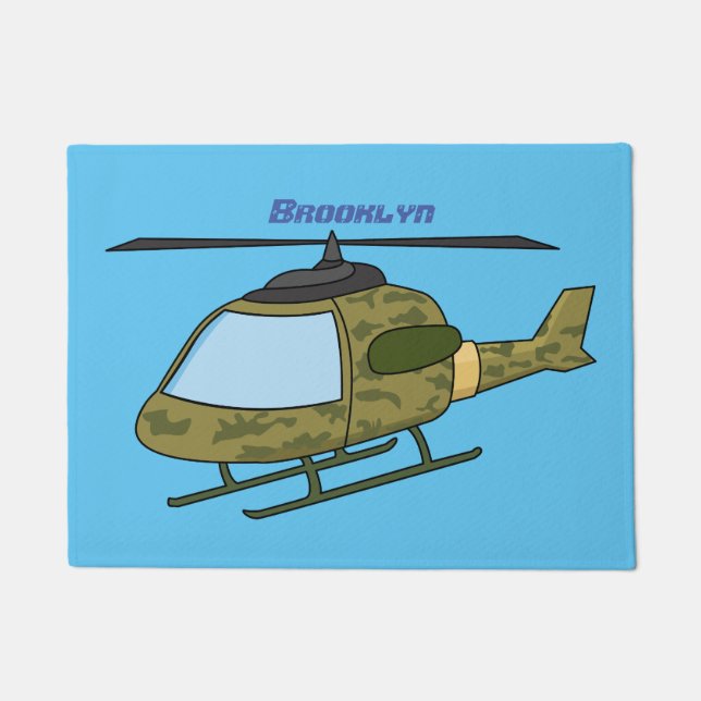 Cute army camoflage helicopter cartoon doormat (Front)
