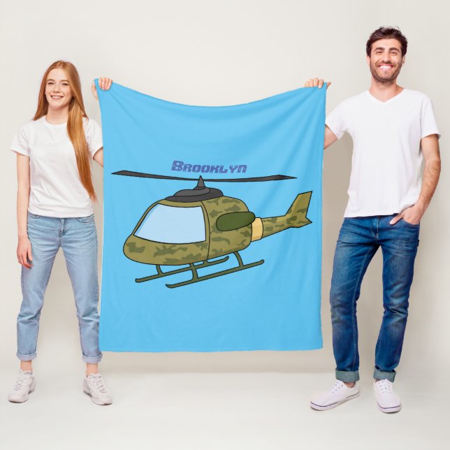 Cute army camoflage helicopter cartoon fleece blanket (In Situ)