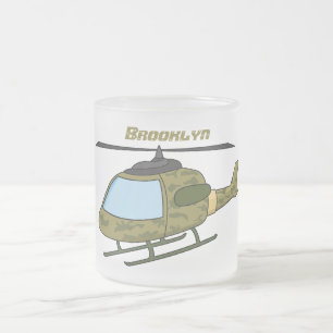 Cute army camoflage helicopter cartoon frosted glass coffee mug