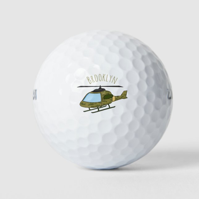 Cute army camoflage helicopter cartoon golf balls (Front)