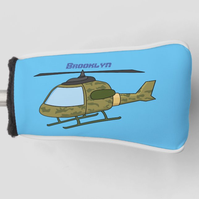 Cute army camoflage helicopter cartoon  golf head cover (Front)