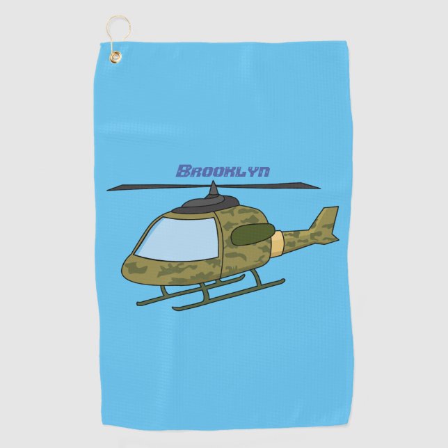 Cute army camoflage helicopter cartoon golf towel (Front)