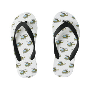 Cute army camoflage helicopter cartoon kid's flip flops