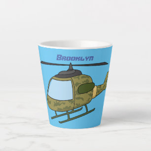 Cute army camoflage helicopter cartoon latte mug