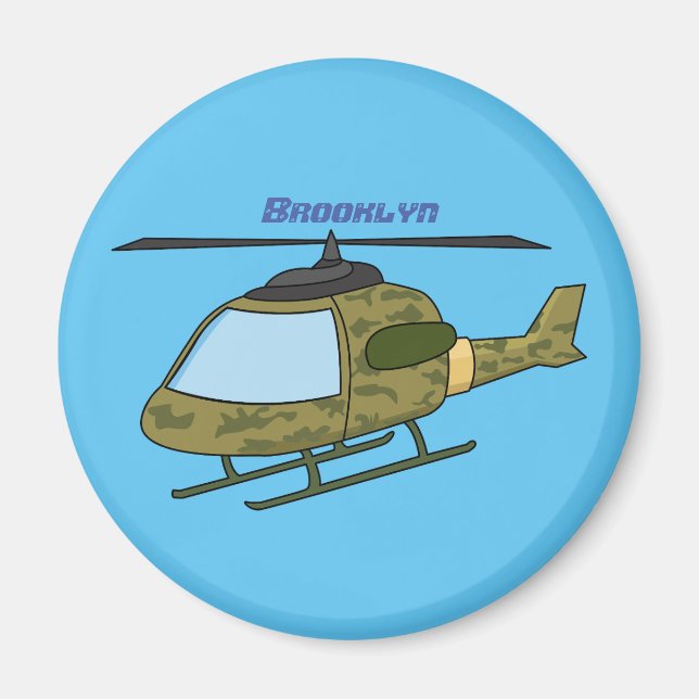 Cute army camoflage helicopter cartoon magnet (Front)