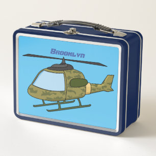 Cute army camoflage helicopter cartoon metal lunch box