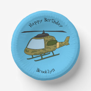 Cute army camoflage helicopter cartoon paper plate